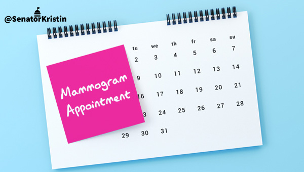 A calendar with “Mammogram Appointment” set as a reminder