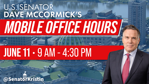 Graphic with U.S. Sen. Dave McCormick for mobile office hours