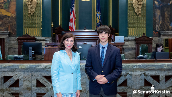 Sen. Phillips-Hill with Brady Beaudoin on the Senate floor