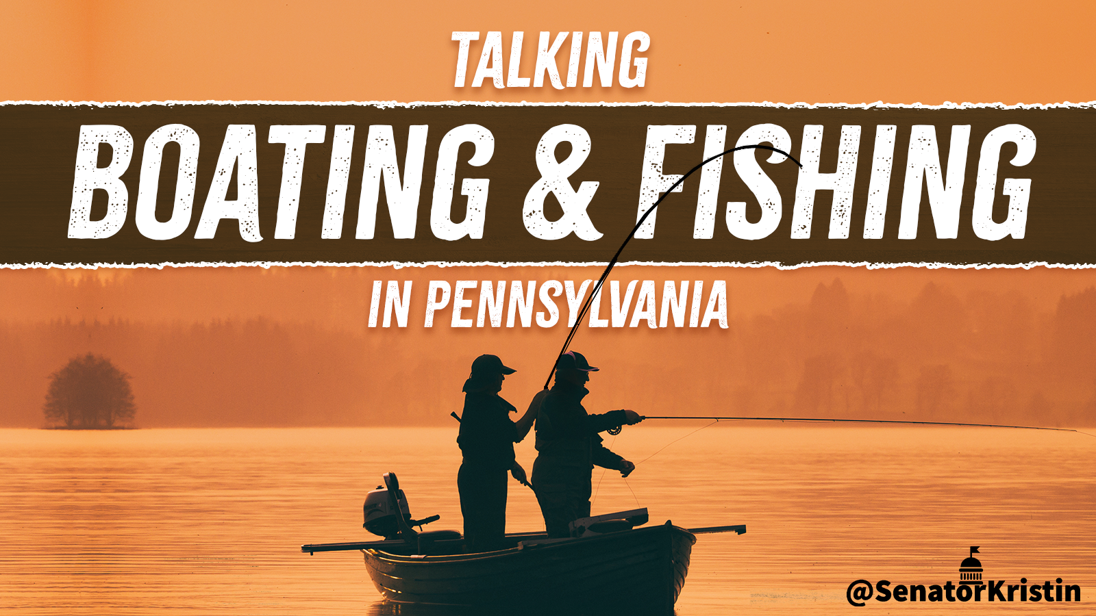 Two people fishing on a boat, with text which reads: Talking Boating and Fishing in Pennsylvania