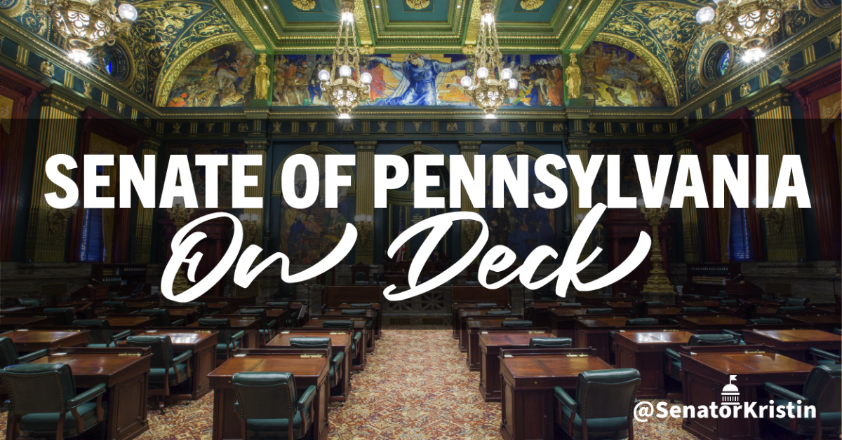 Picture of Senate Chamber with text which reads: “Senate of Pennsylvania On Deck”