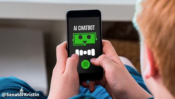 A child holding a phone with an AI Chat Bot.