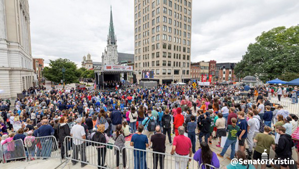 A wide shot showing a the large crowd at the March for Life.