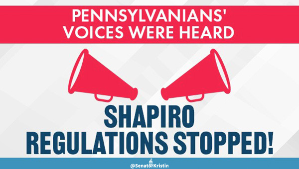 Megaphones surrounded by text which reads “Pennsylvanians’ Voices Were Heard” and “Shapiro Regulations Stopped!”
