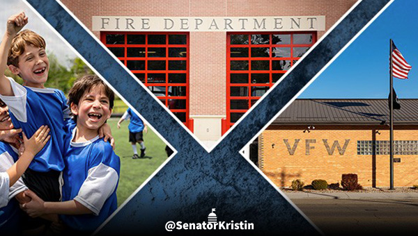 Collage of boys playing sports, a fire department, and a VFW.